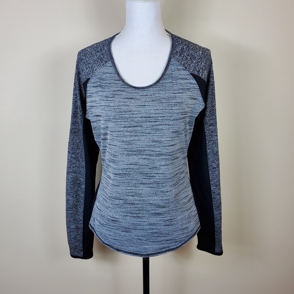 Athleta Womens Top M Black Gray Running Wild Pullover Long Sleeves